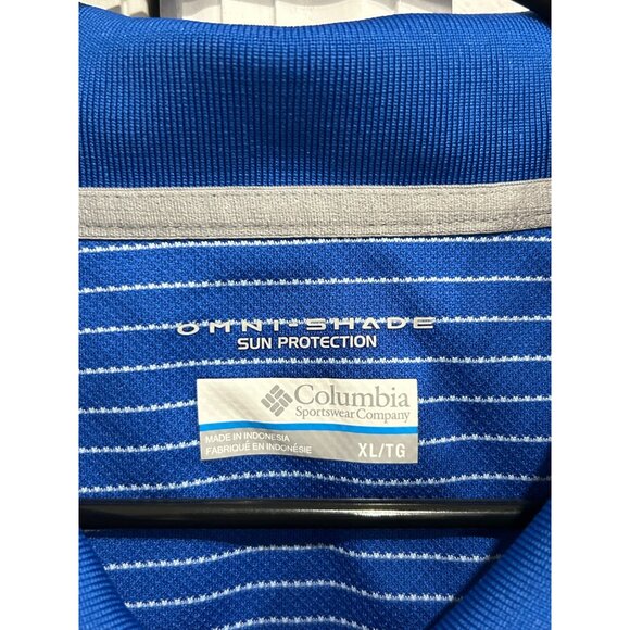 Columbia Blue Striped Polo Shirt Omni-Shade Sun Protection Short Sleeve Sz XL - Picture 5 of 8